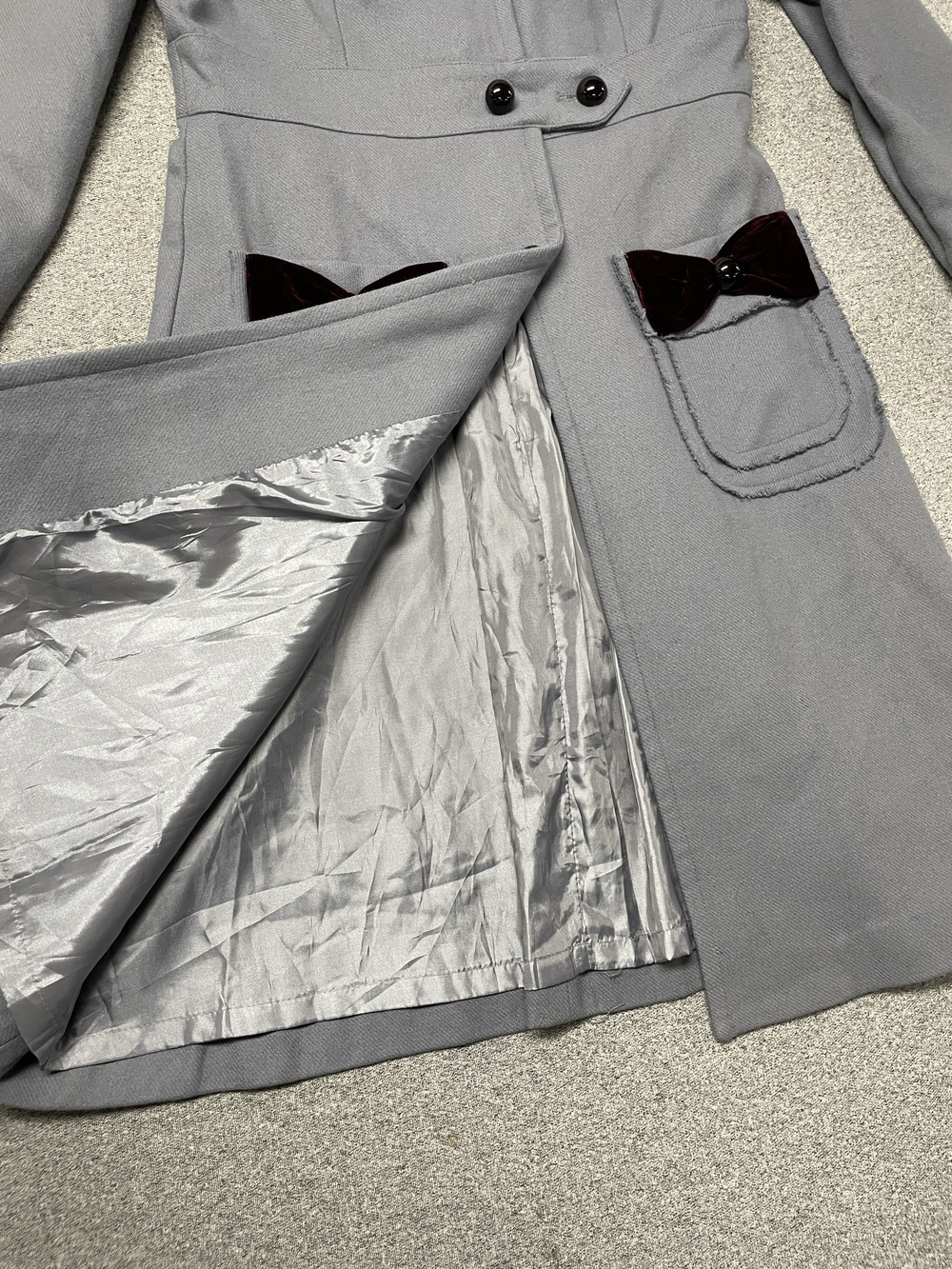 Vintage Marc Jacobs Grey Coat with Velvet Bows and Ruffle Details - Picture 3 of 5